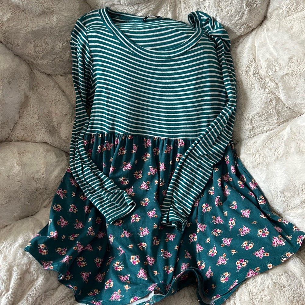 White Birch Green and White Striped Top